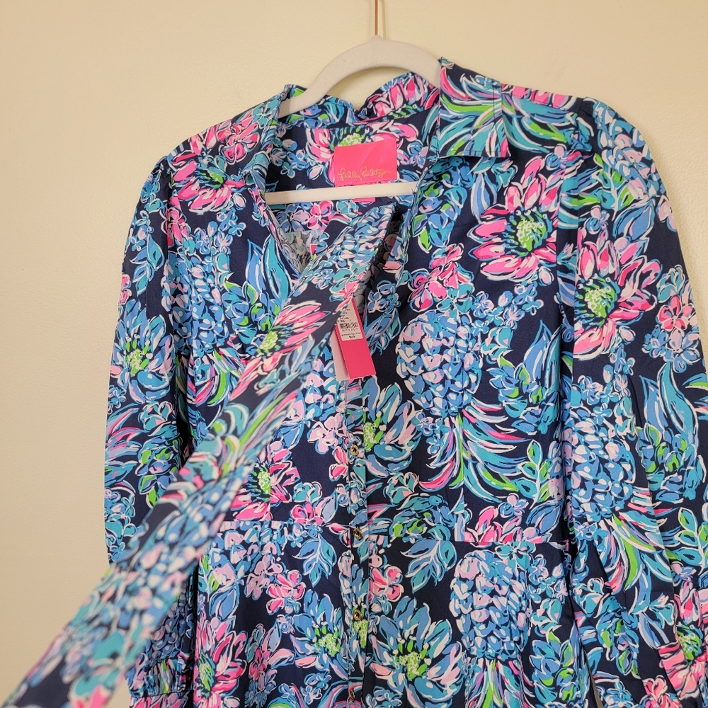 NWT Mira stretch shirt dress high tide navy pineapple paradise size 6 - Picture 9 of 10